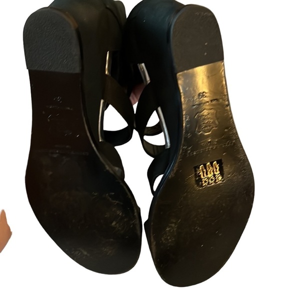 Opening Ceremony Olivia  Black Wedge Leather Suede Strappy Snap Button Sandals 9 - Picture 11 of 16